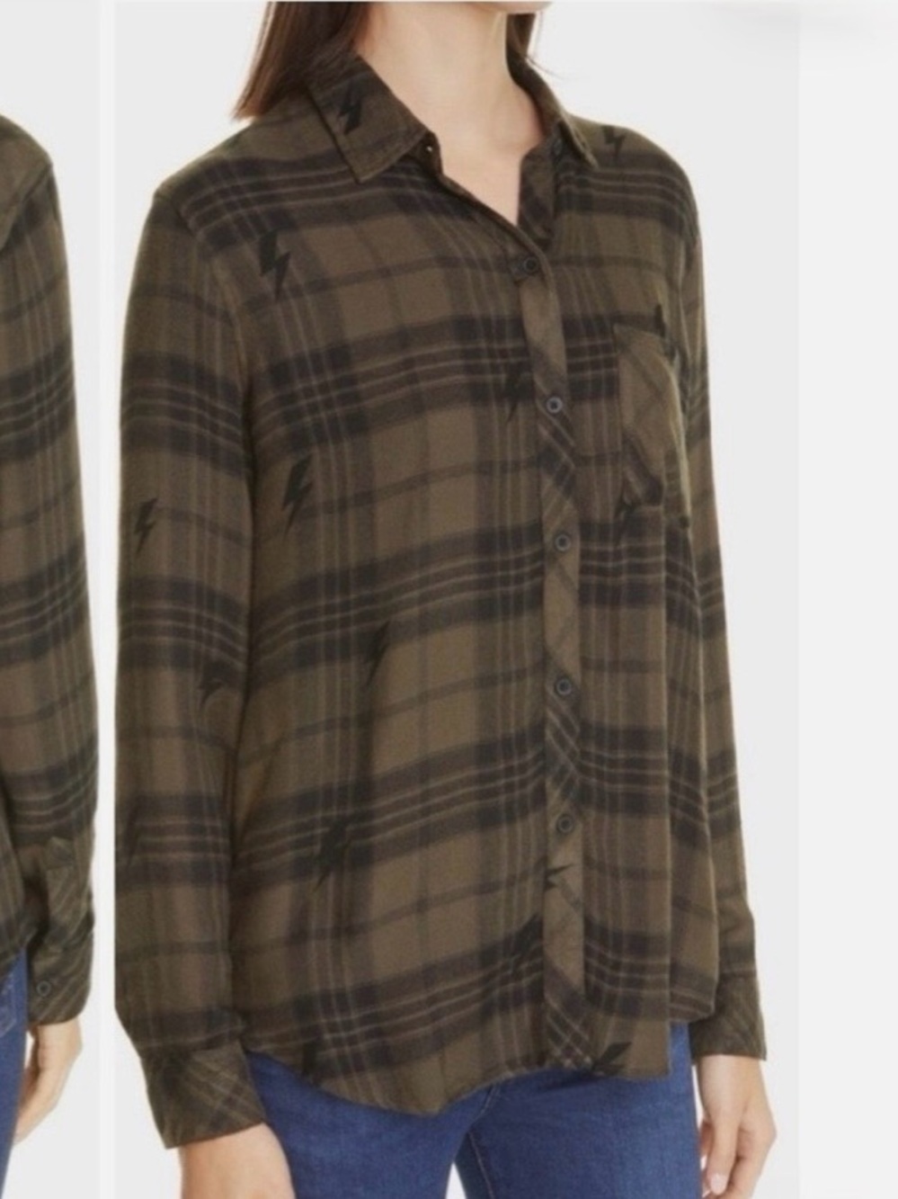Rails Hunter Olive Jet Lightening  Plaid Green Plaid Button Down Shirt Size M